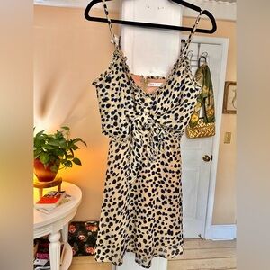 Saints + Secrets Leopard Print A-Line Dress Beige Size Small